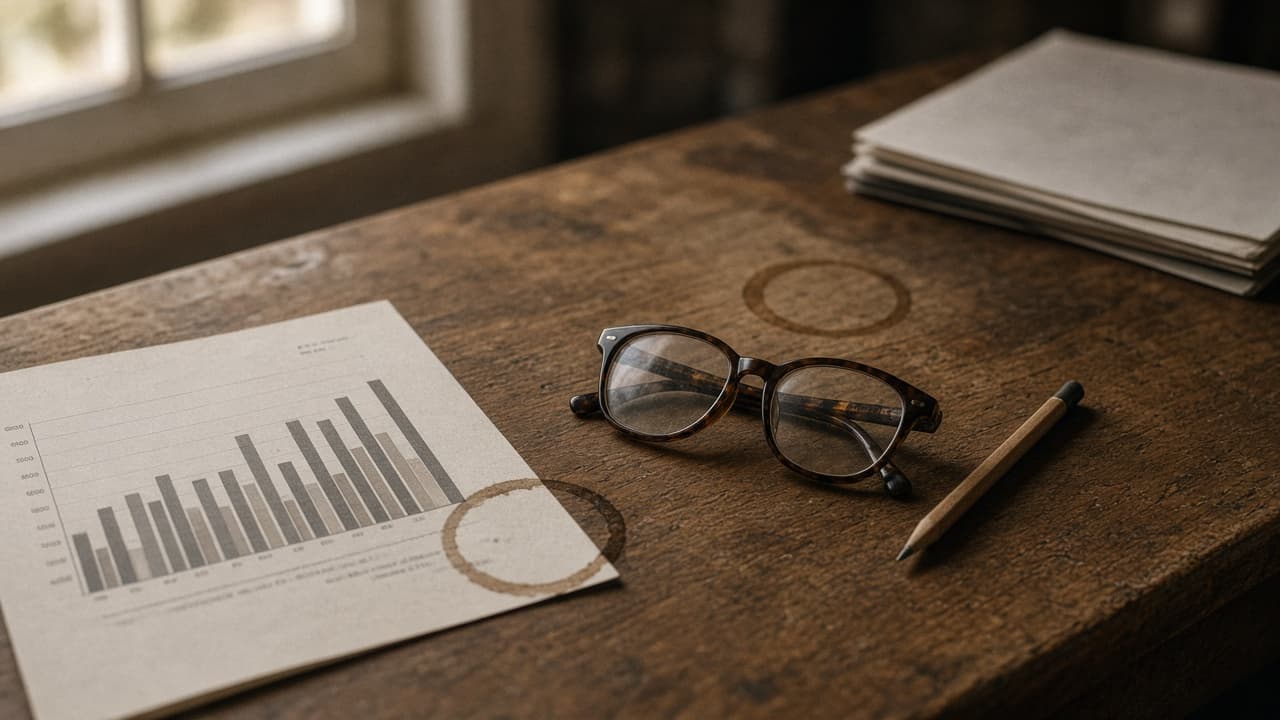 A window-lit desk with a printed chart and a pair of reading glasses