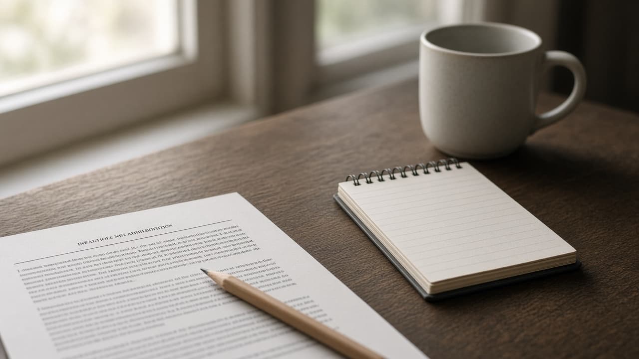 A statute printout and a notebook on a desk, text too soft to read